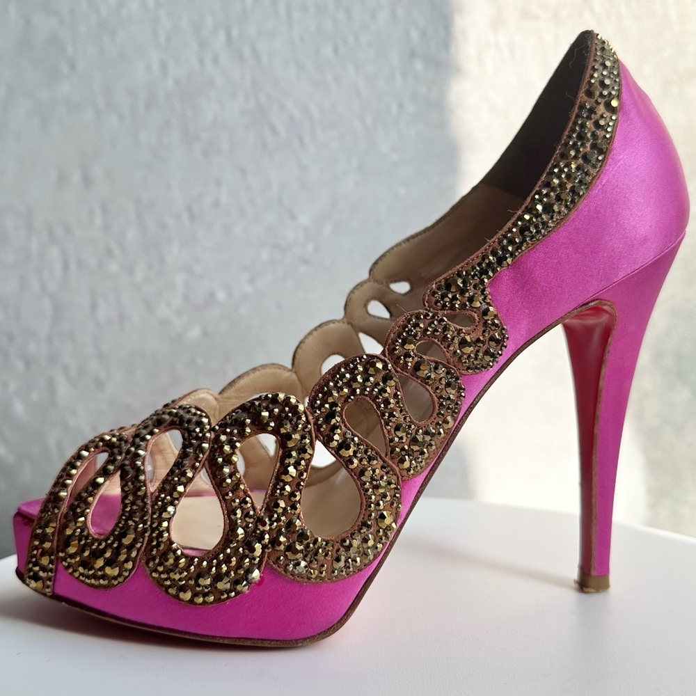 🌺CHRISTIAN LOUBOUTIN 👠 Beaute Strass Pink Pumps Size: 36.5 - Picture 4 of 15
